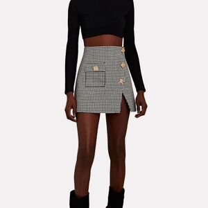Self-Portrait Houndstooth cotton mini skirt